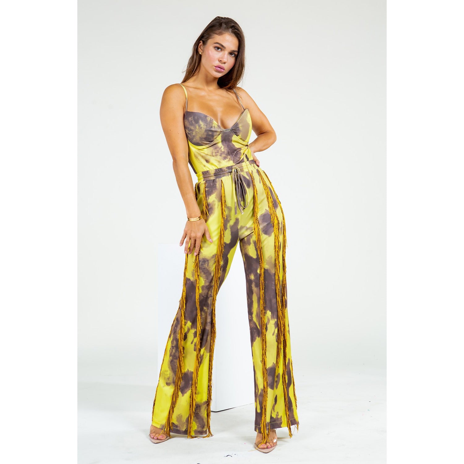 TIE DYE MULTI FRINGE PANT/ BODYSUIT SET